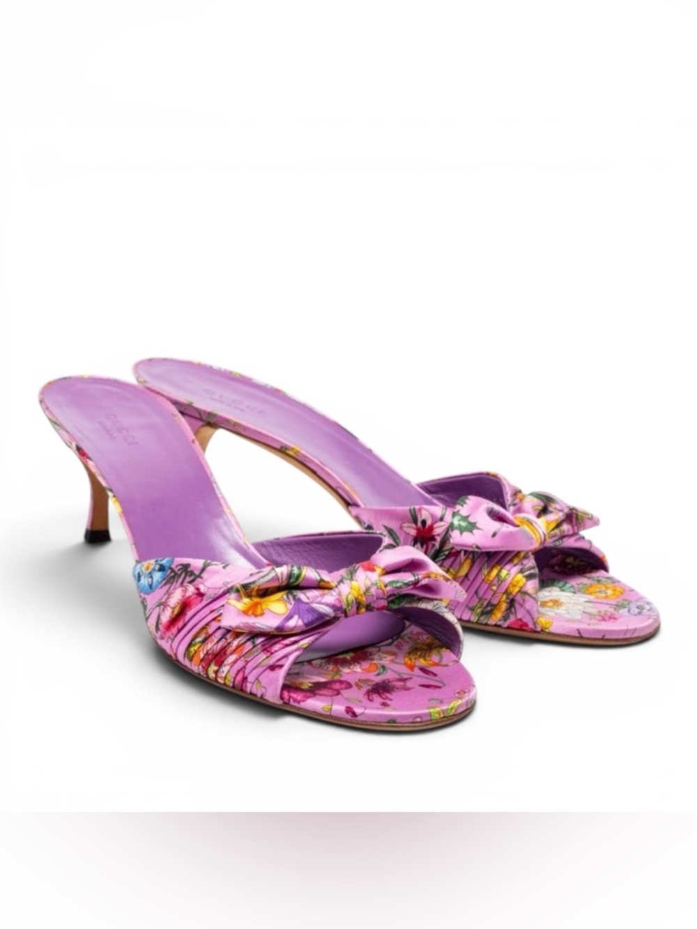 Gucci Pink Floral Knot Slide Sandals